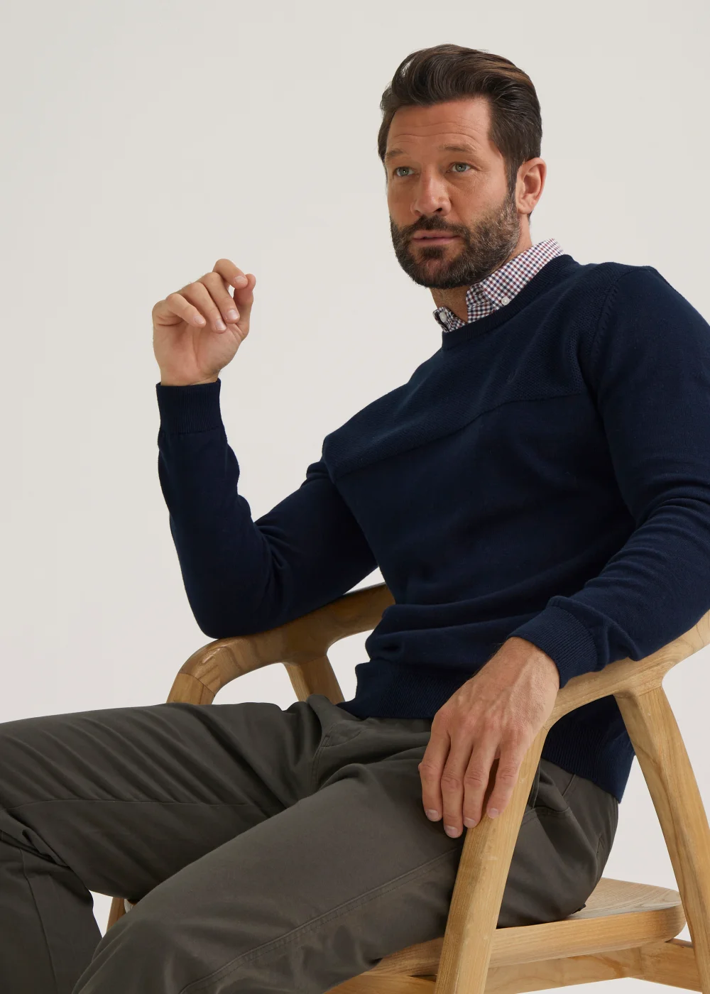 Lincoln Navy Mock Crew Knitted Jumper - S Image 4