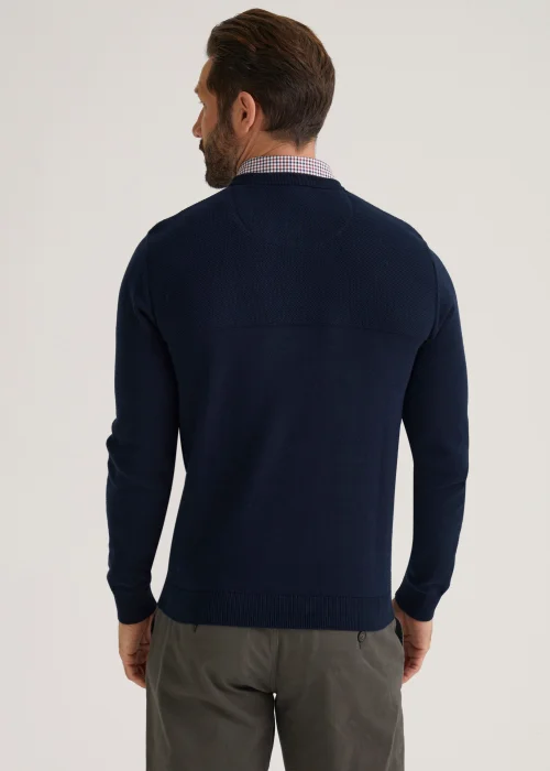 Lincoln Navy Mock Crew Knitted Jumper - S Image 2