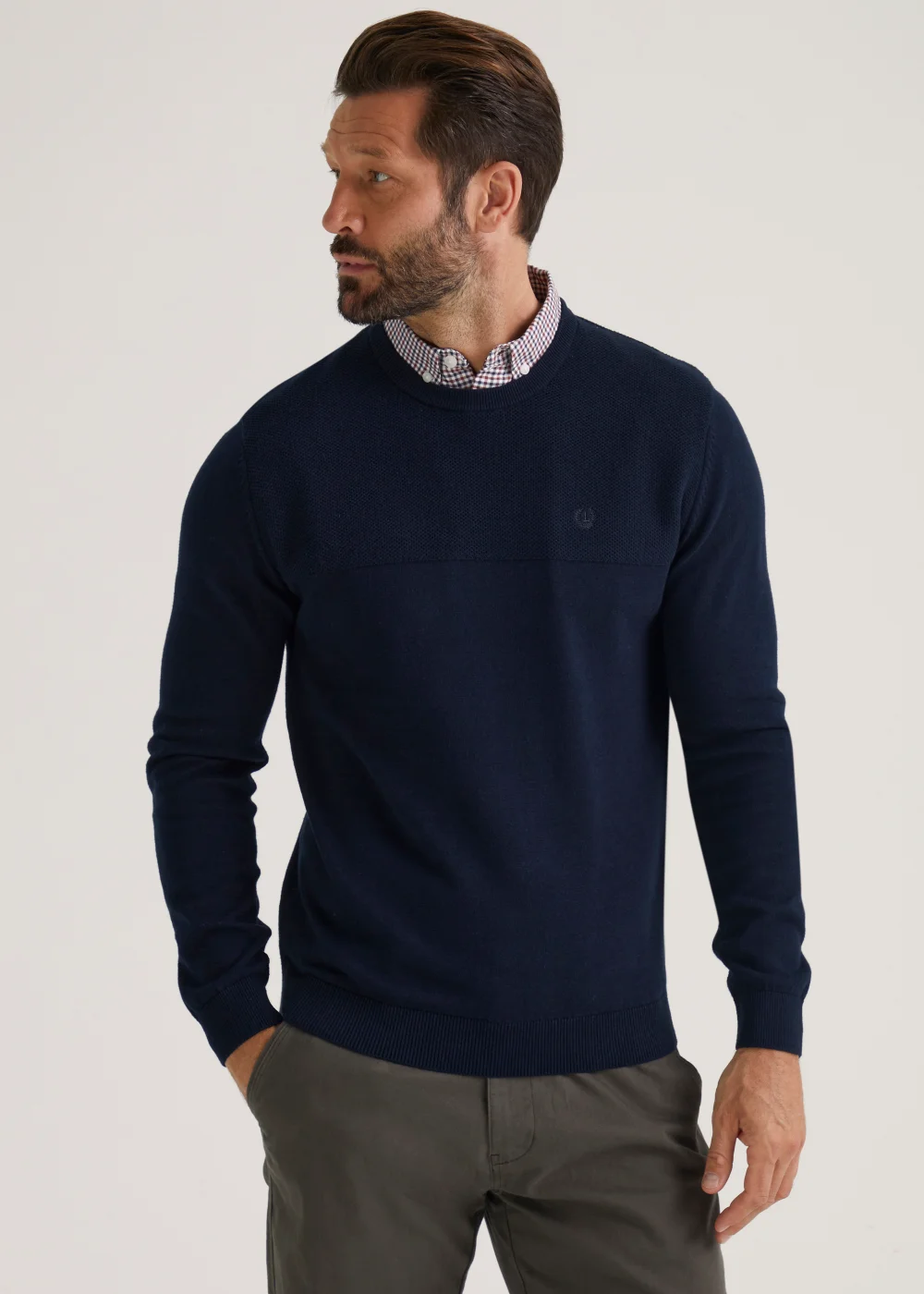 Lincoln Navy Mock Crew Knitted Jumper - S Image 1