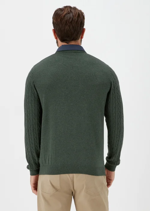Lincoln Green Mock Shirt Cable Knit Jumper - S Image 2