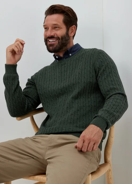 Lincoln Green Mock Shirt Cable Knit Jumper - S Image 4