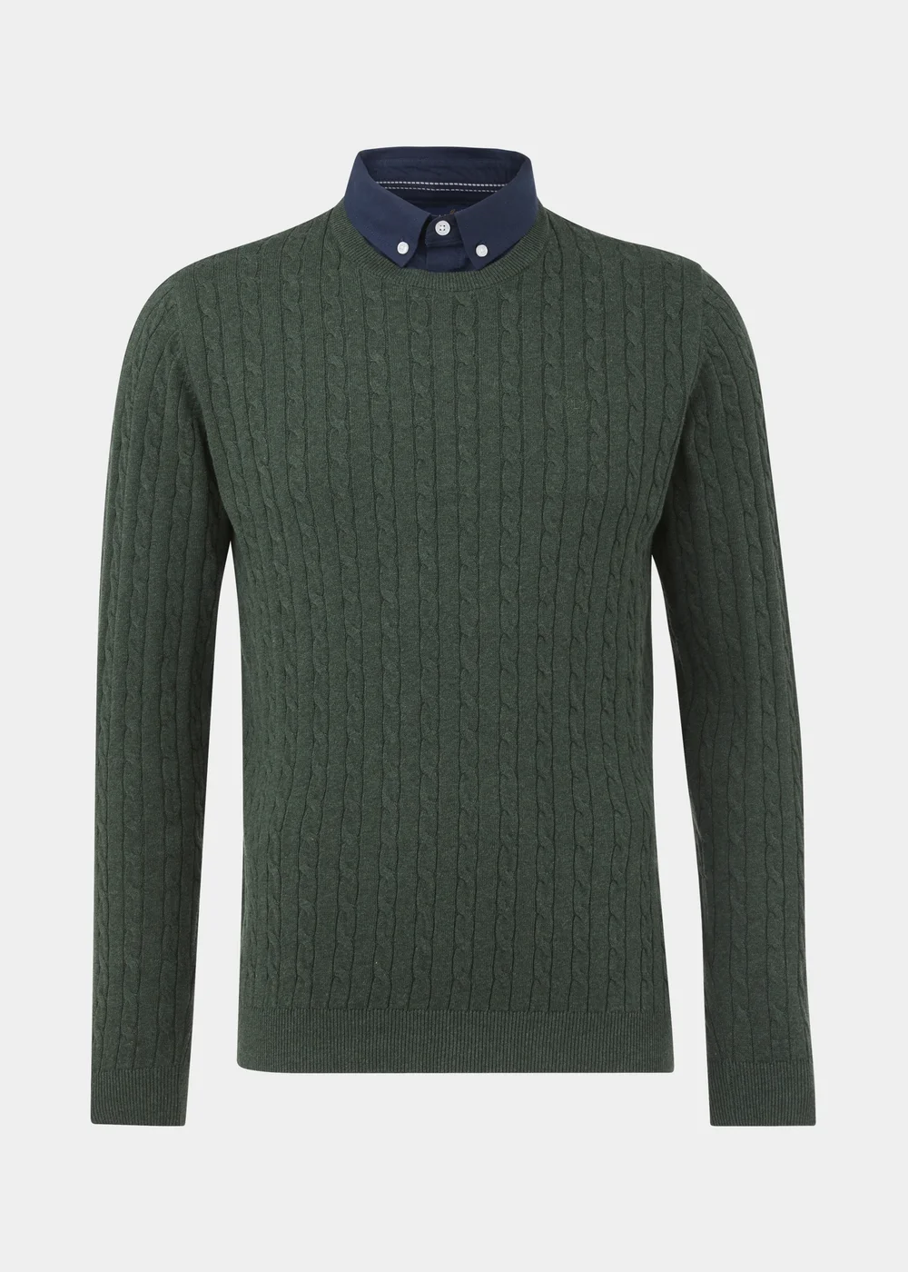 Lincoln Green Mock Shirt Cable Knit Jumper - S Image 5