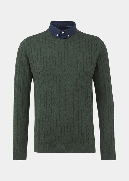 Lincoln Green Mock Shirt Cable Knit Jumper - S Image 5