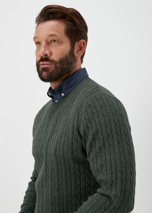 Lincoln Green Mock Shirt Cable Knit Jumper - S Image 3