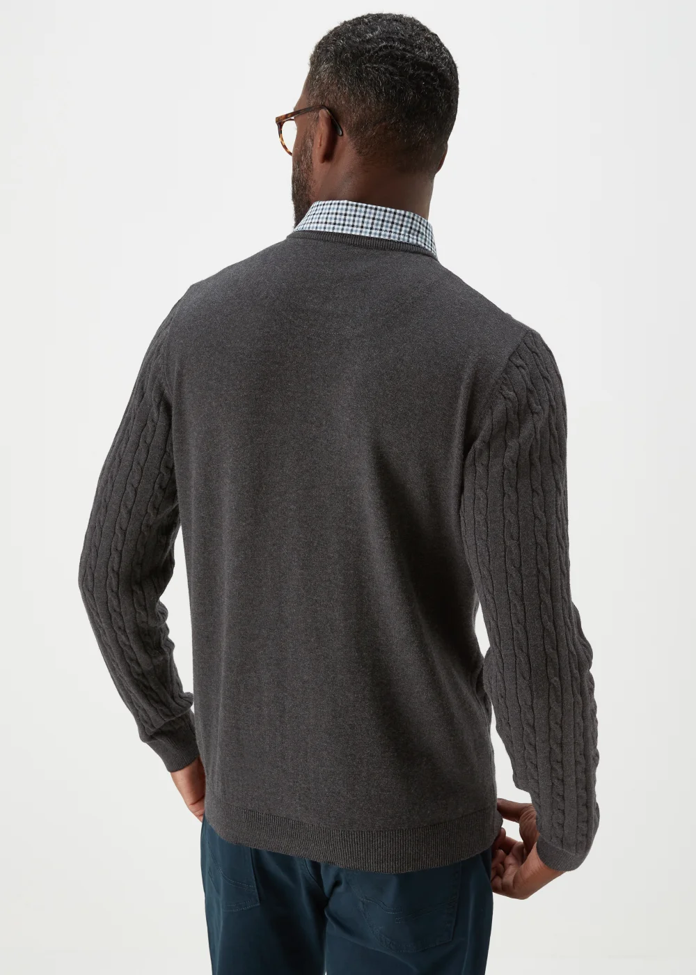 Lincoln Charcoal Mock Shirt Cable Knit Jumper - Small Image 2