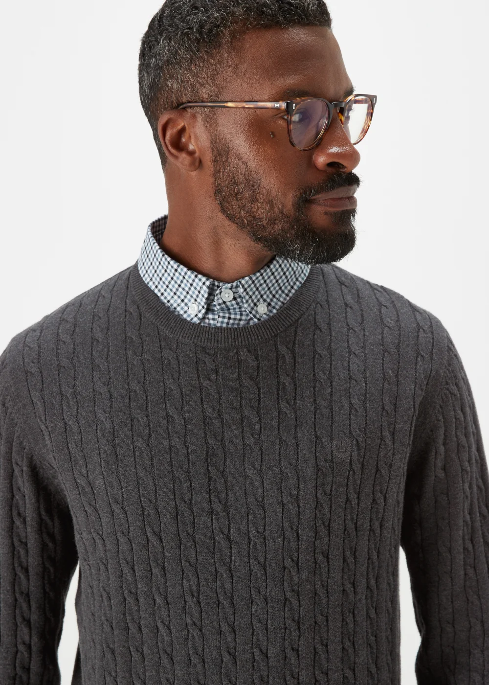 Lincoln Charcoal Mock Shirt Cable Knit Jumper - Small Image 3