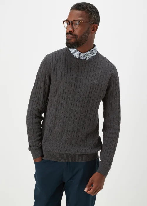 Lincoln Charcoal Mock Shirt Cable Knit Jumper - Small Image 1