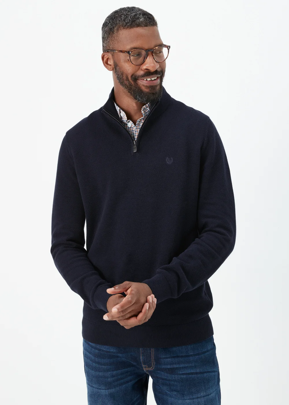 Lincoln Navy 1/4 Zip 7 Gauge Knit Mock Shirt & Jumper - S Image 1