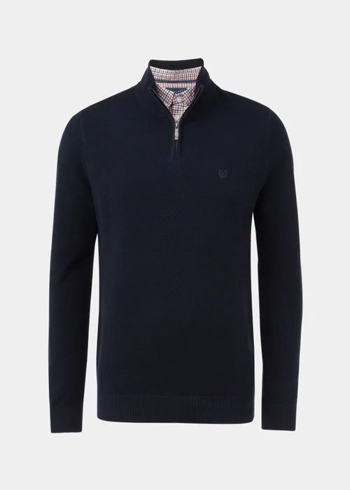 Lincoln Navy 1/4 Zip 7 Gauge Knit Mock Shirt & Jumper - S Image 5