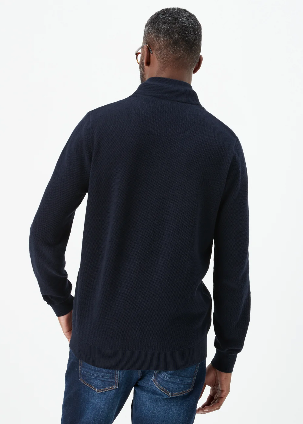 Lincoln Navy 1/4 Zip 7 Gauge Knit Mock Shirt & Jumper - S Image 2