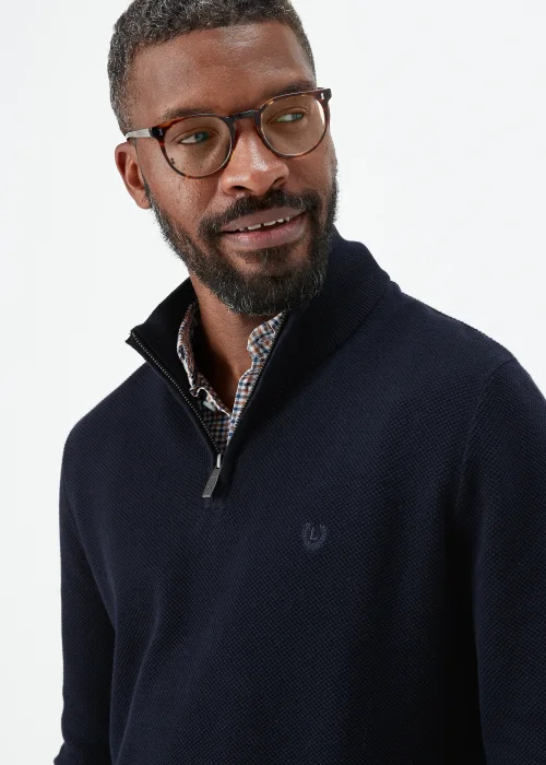 Lincoln Navy 1/4 Zip 7 Gauge Knit Mock Shirt & Jumper - S Image 3