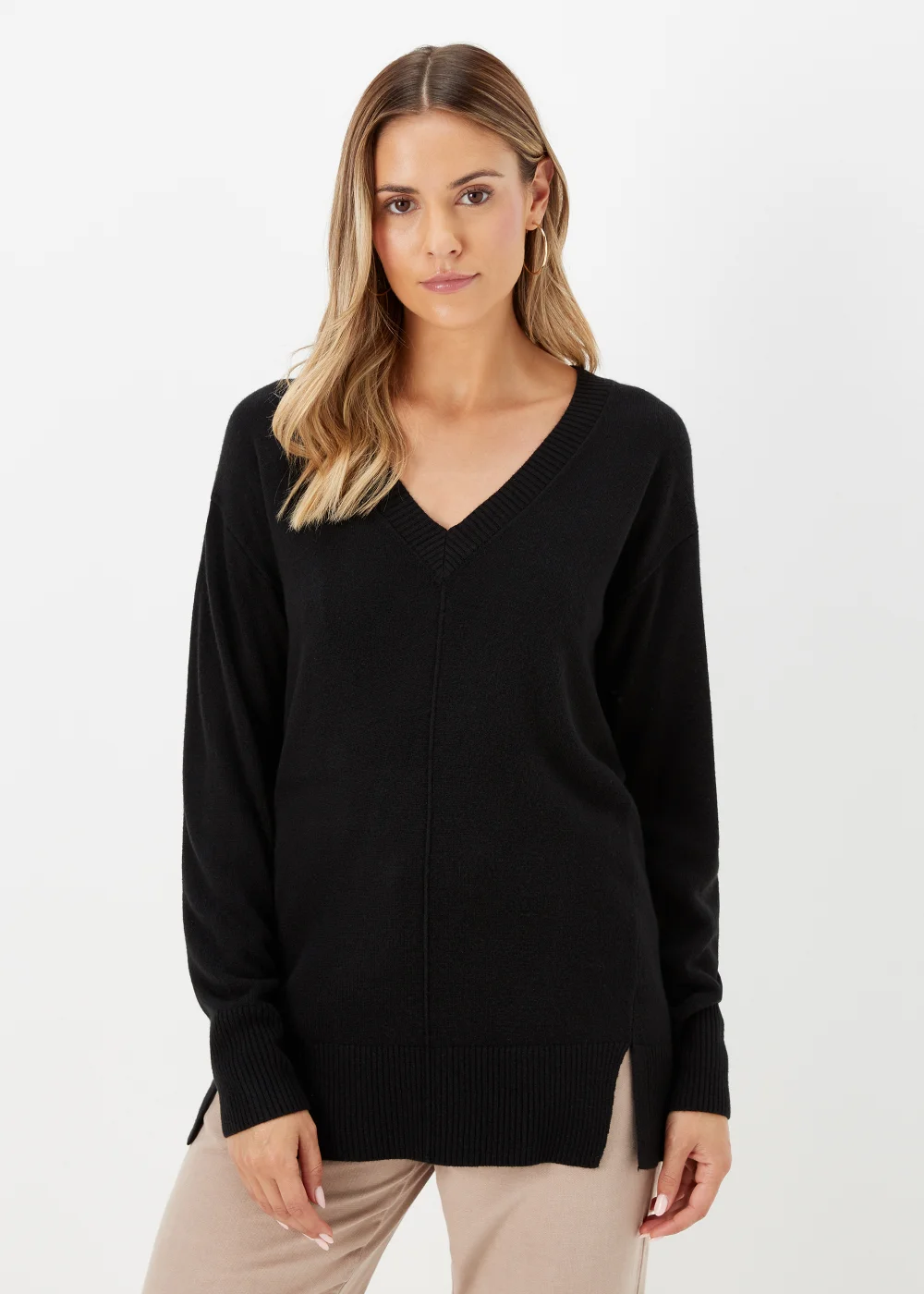 Black V-Neck Soft Touch Jumper - 8 Image 1