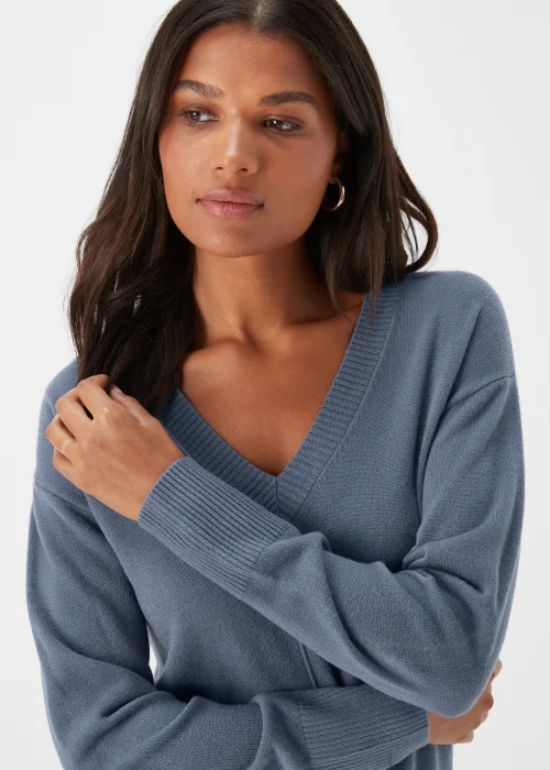 Blue V-Neck Soft Touch Jumper - 8 Image 3