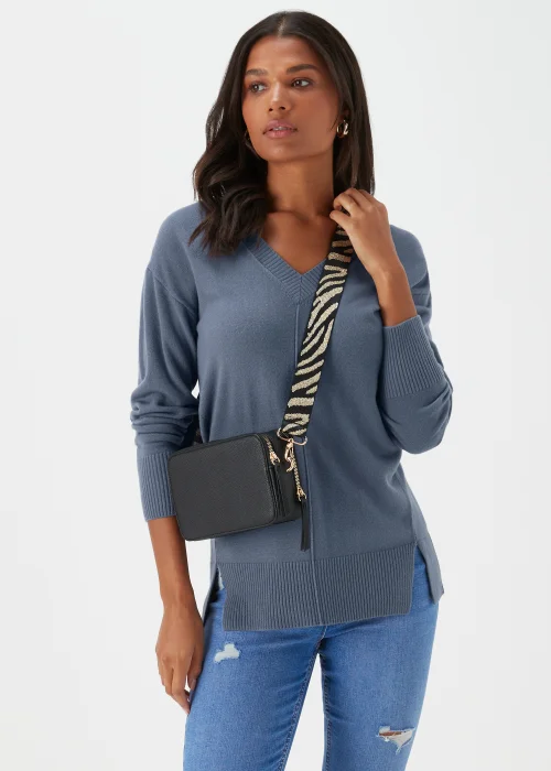 Blue V-Neck Soft Touch Jumper - 8 Image 4