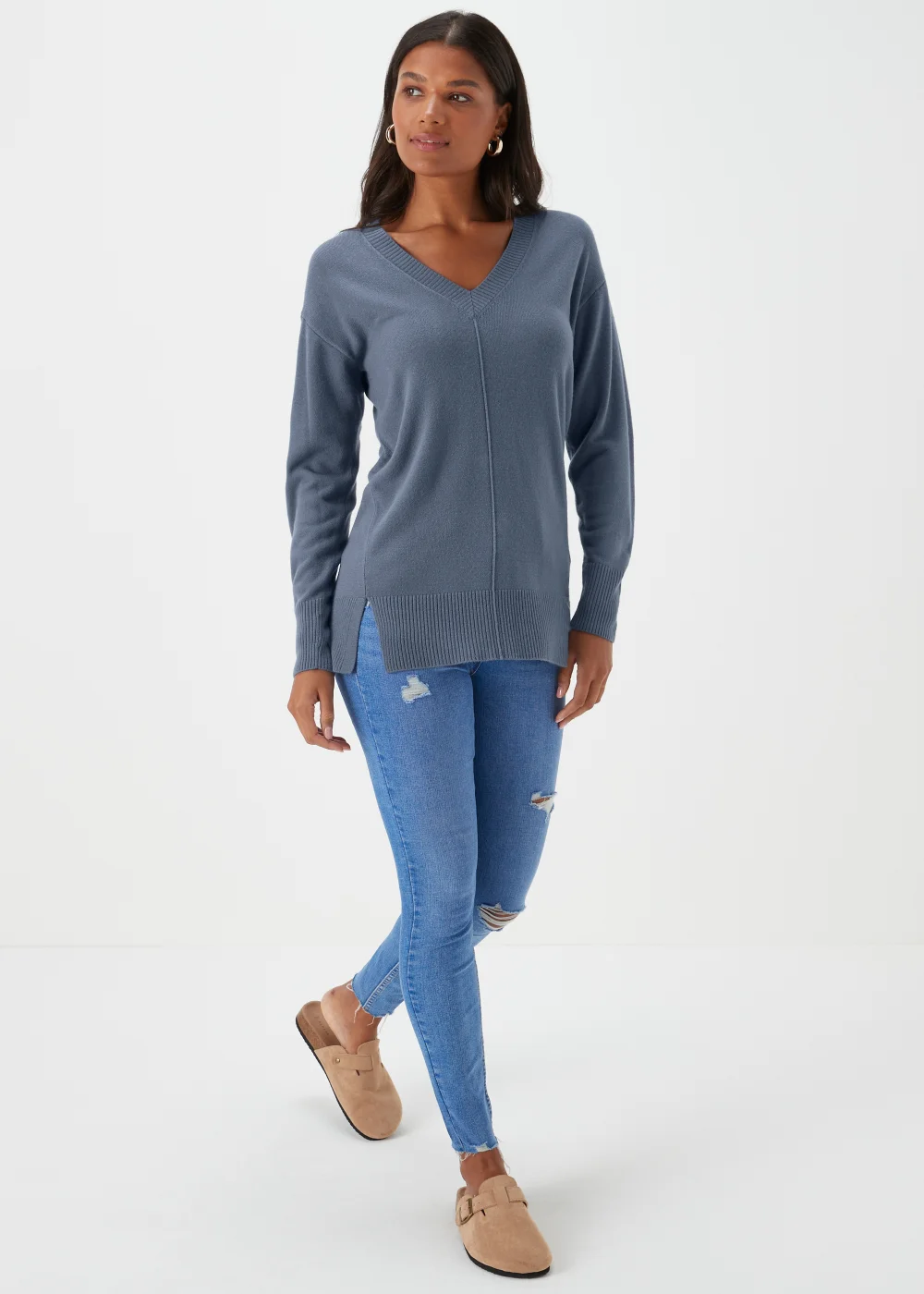 Blue V-Neck Soft Touch Jumper - 8 Image 1