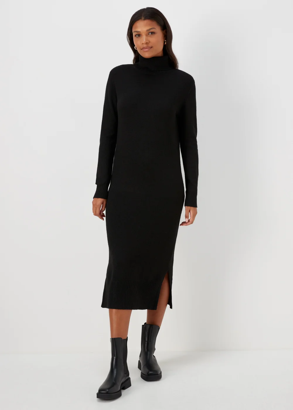 Black Roll Neck Knitted Dress - XS Image 1