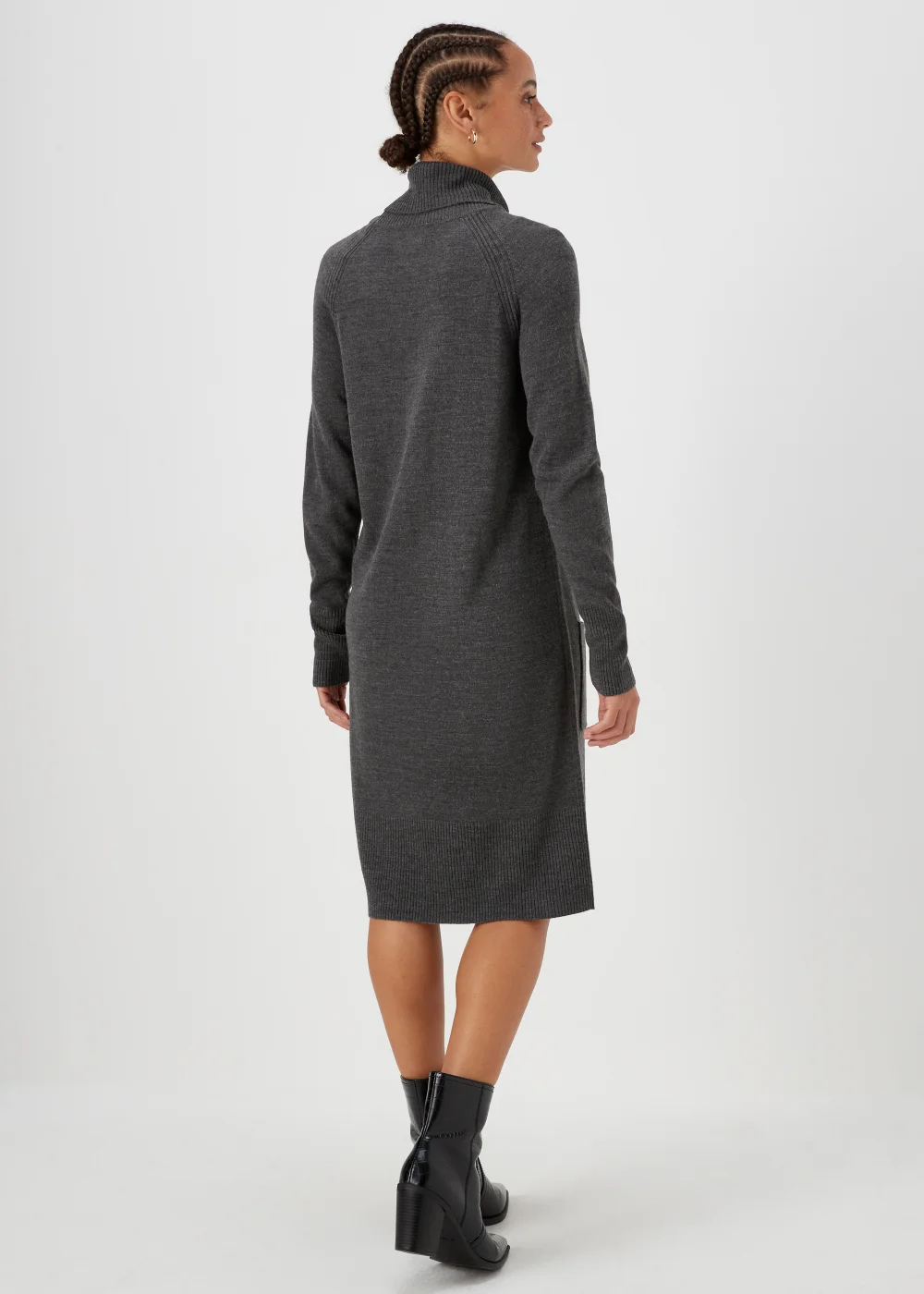 Charcoal Super Soft Roll Neck Knitted Tunic Dress - 8 Image 2