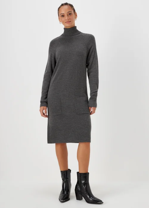 Charcoal Super Soft Roll Neck Knitted Tunic Dress - 8 Image 1
