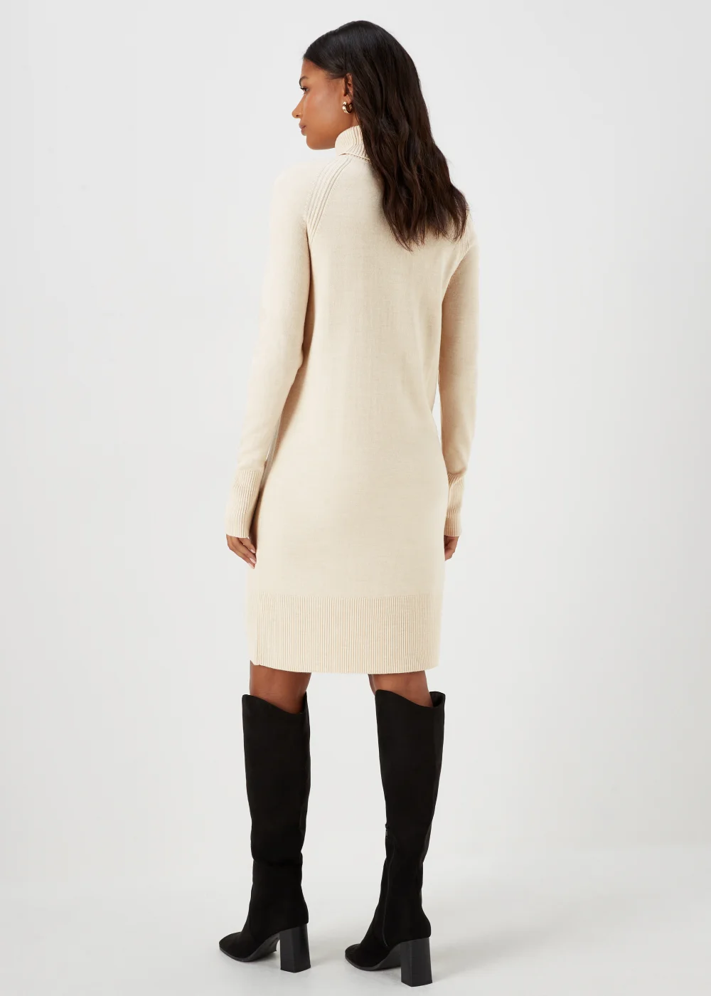 Taupe Super Soft Roll Neck Knitted Tunic Dress - 8 Image 2