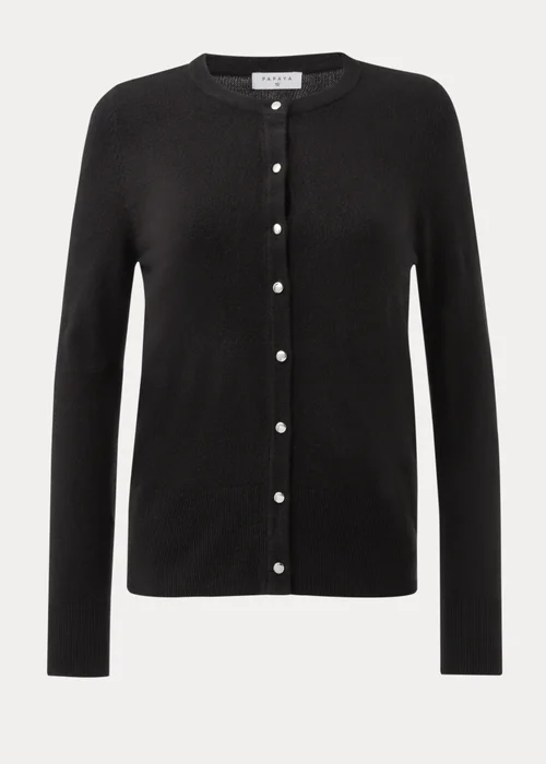 Black Soft Button Crewneck Cardigan - 10 Image 5