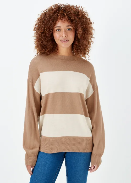Taupe & Camel Batwing Sleeve Soft Touch Jumper - 8 Image 1