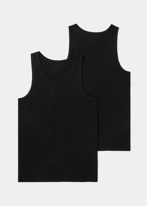 2 Pack Black Cotton Vests - S Image 1