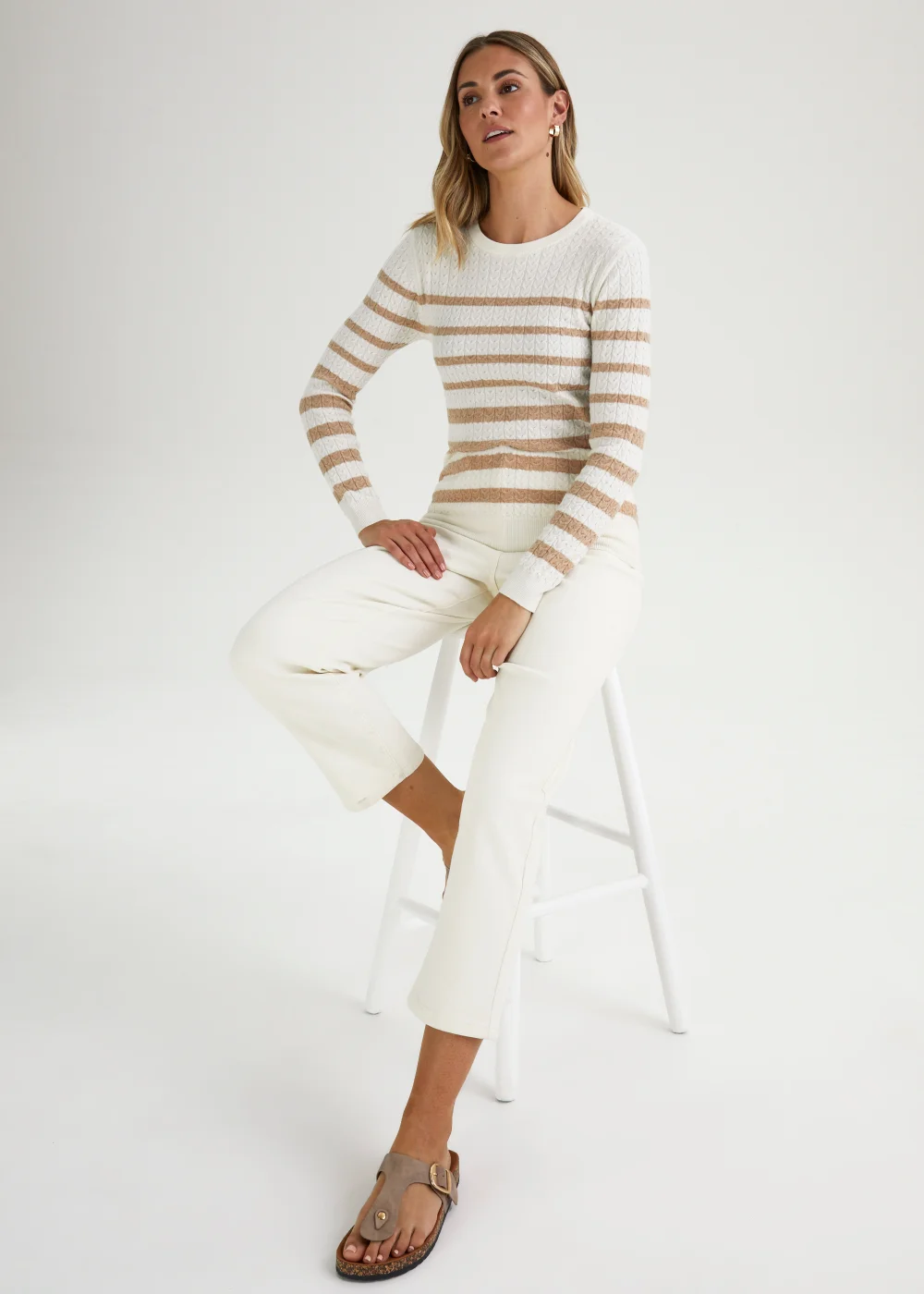 Taupe Stripe Baby Cable Jumper - 8 Image 4