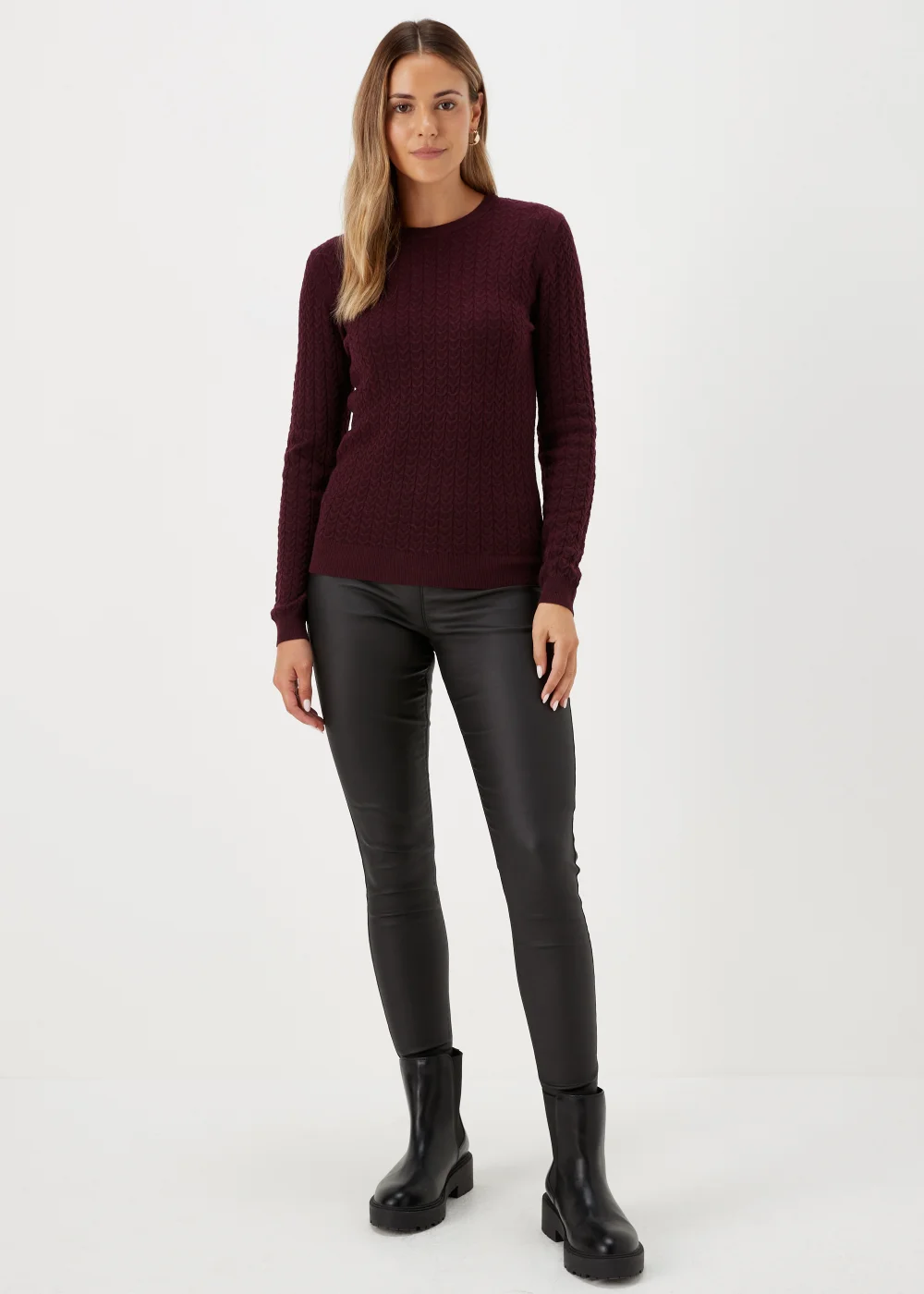 Burgundy Baby Cable Knit Jumper - 8 Image 1