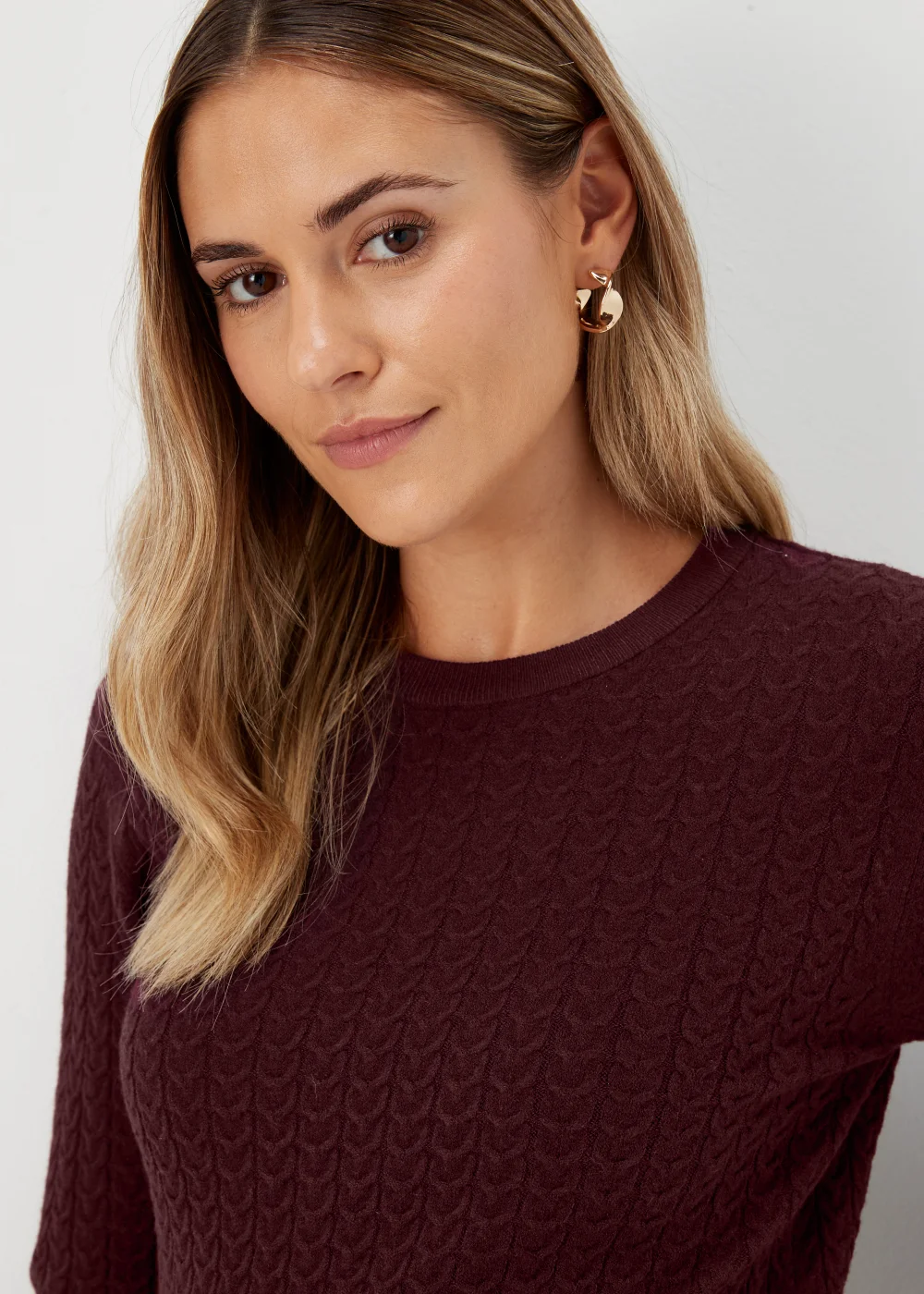 Burgundy Baby Cable Knit Jumper - 8 Image 3