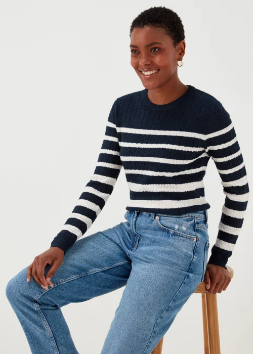 Navy Stripe Baby Cable Knit Jumper - 8 Image 4