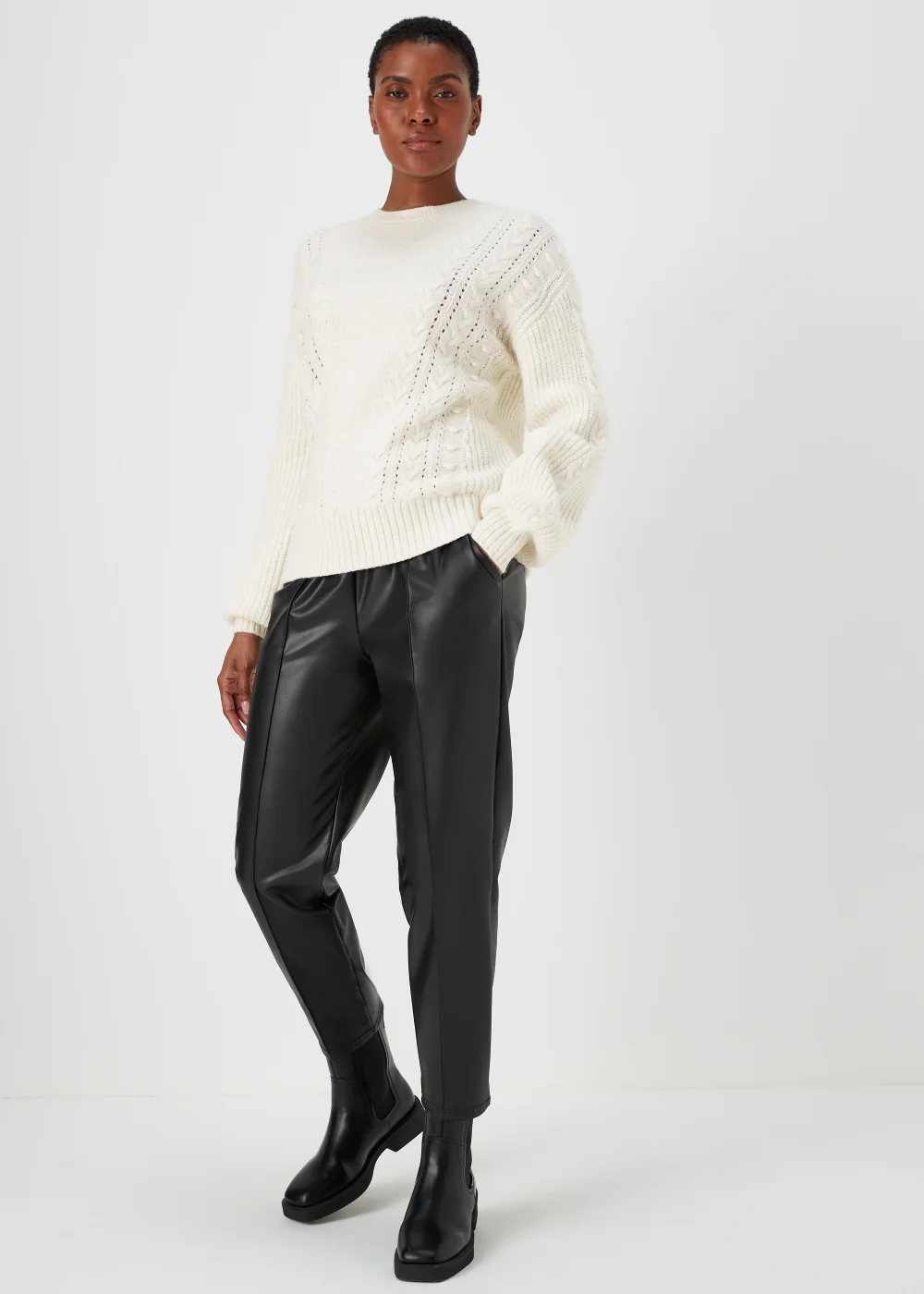 Cream Macaron Cable Knit Crew Neck Jumper - S Image 1