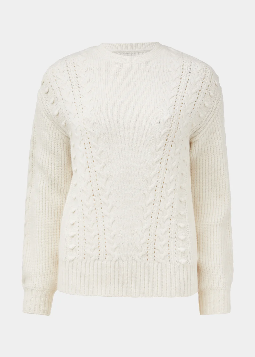 Cream Macaron Cable Knit Crew Neck Jumper - S Image 5