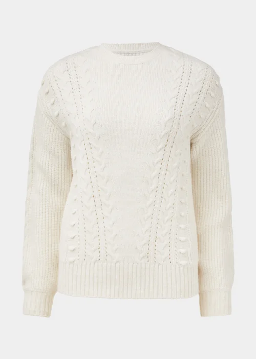 Cream Macaron Cable Knit Crew Neck Jumper - S Image 5