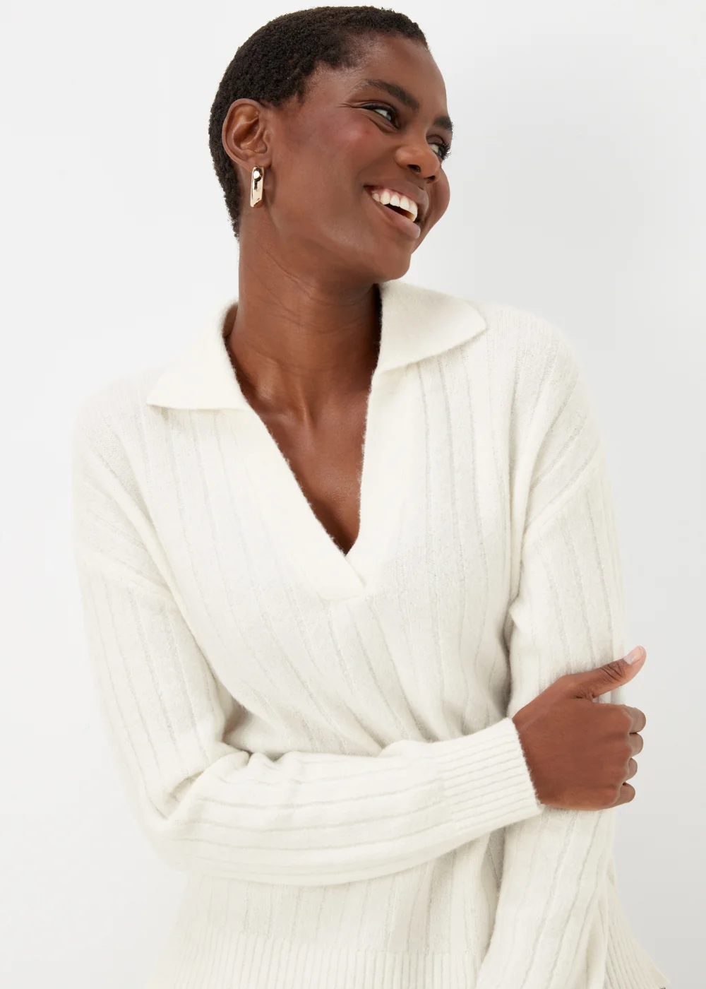 Cream Collar Ribbed Jumper - XS Image 3