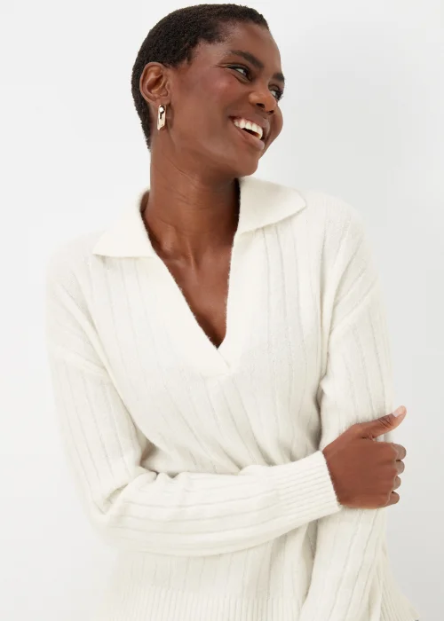 Cream Collar Ribbed Jumper - XS Image 3