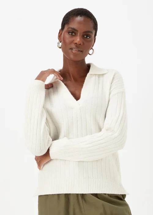 Cream Collar Ribbed Jumper - XS Image 1
