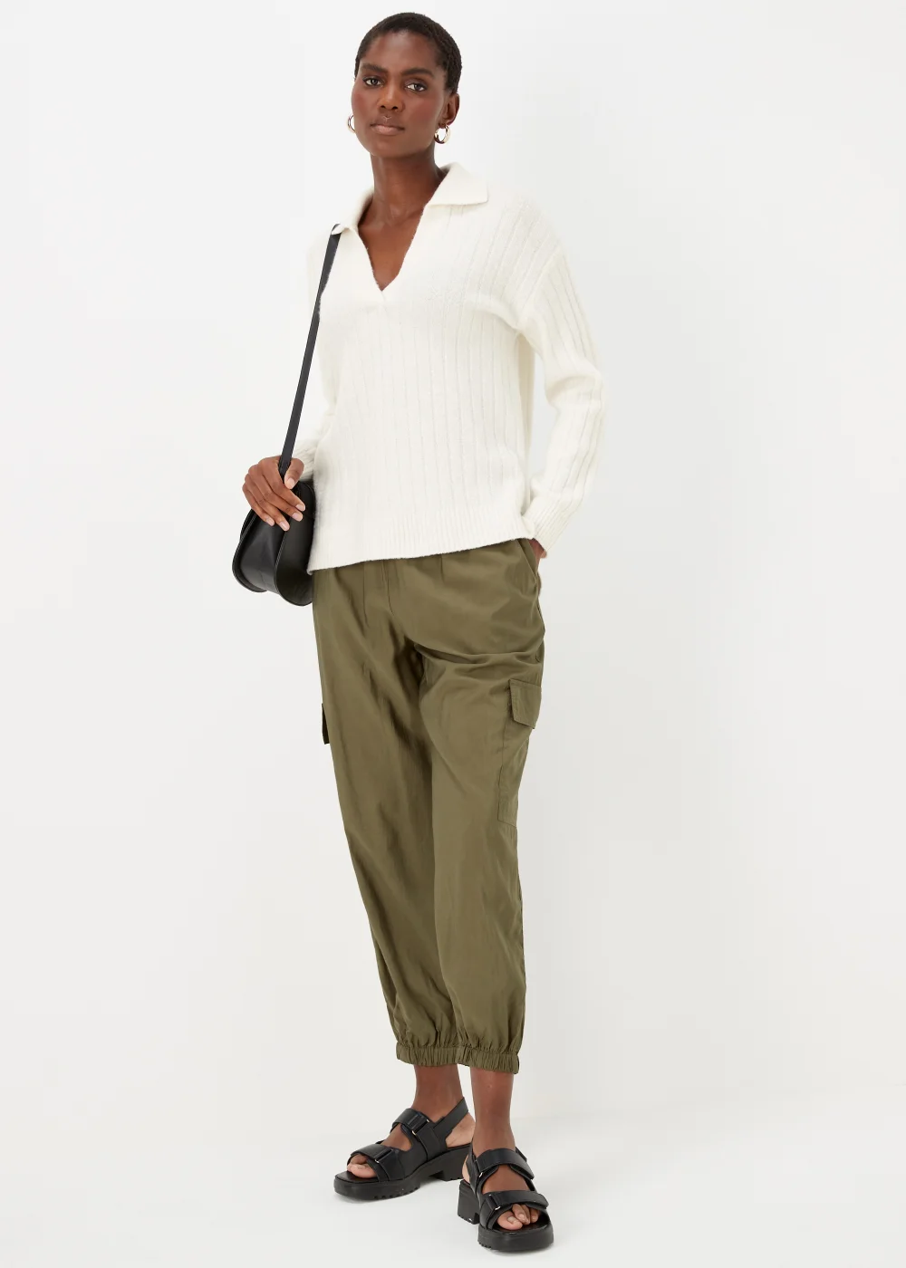 Cream Collar Ribbed Jumper - XS Image 4