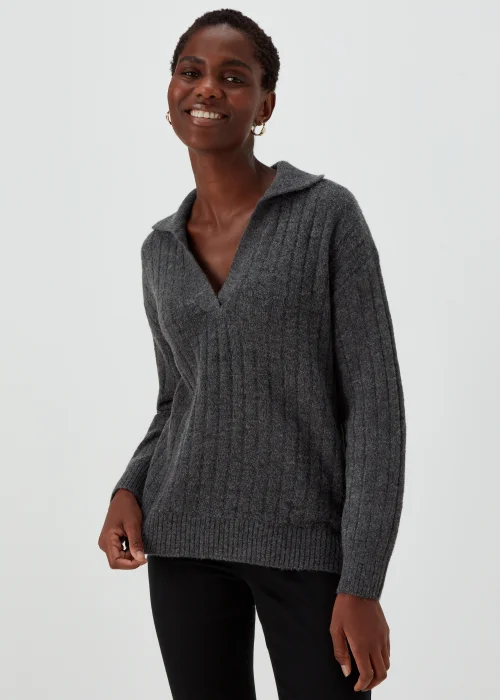 Charcoal Collar Ribbed Jumper - XS Image 1
