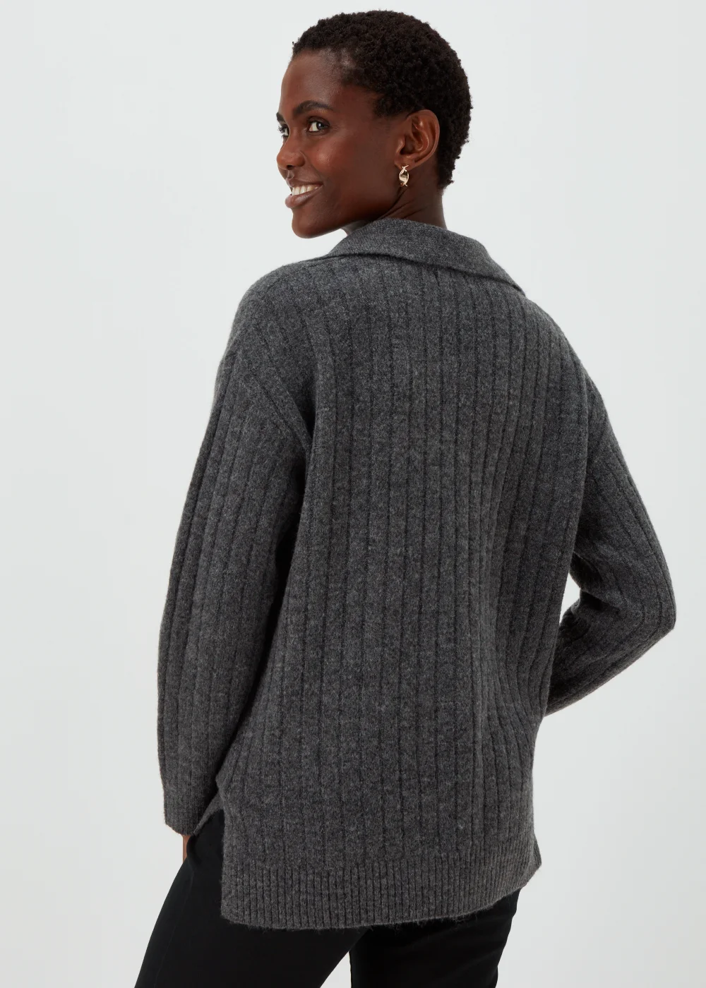 Charcoal Collar Ribbed Jumper - XS Image 2