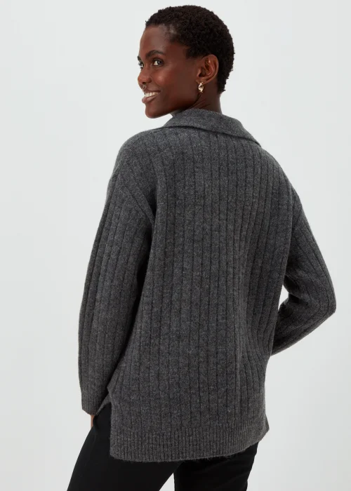 Charcoal Collar Ribbed Jumper - XS Image 2