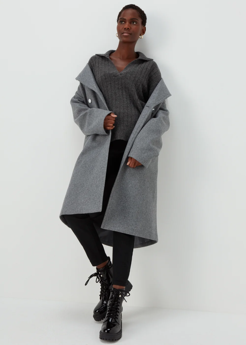 Charcoal Collar Ribbed Jumper - XS Image 4