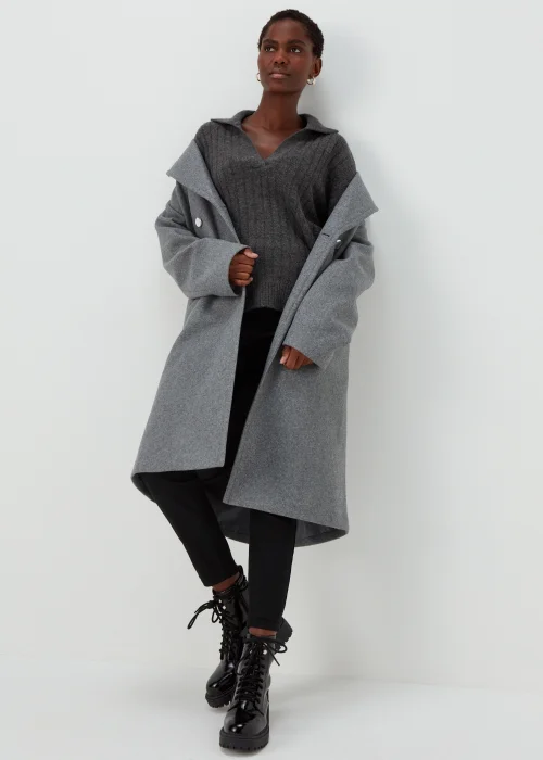 Charcoal Collar Ribbed Jumper - XS Image 4