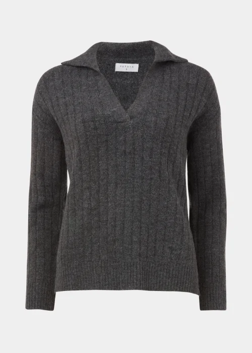 Charcoal Collar Ribbed Jumper - XS Image 5
