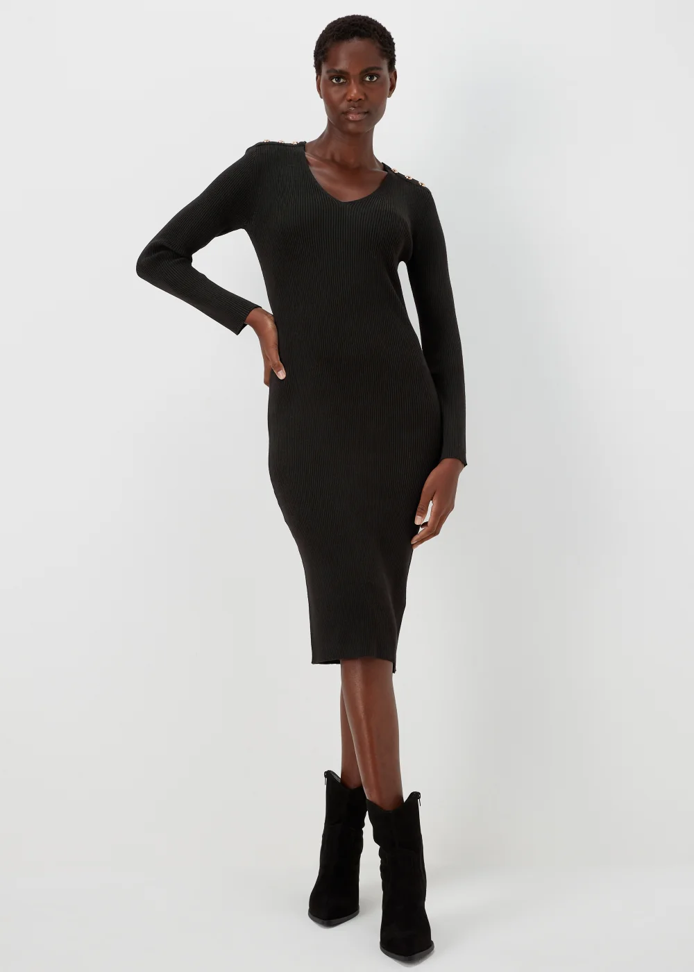 Et Vous Black Knitted Button Dress - 8 Image 1