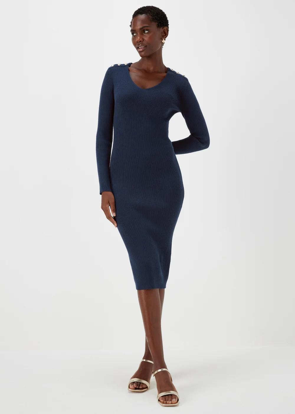 Et Vous Navy Knitted Button Dress - 8 Image 1