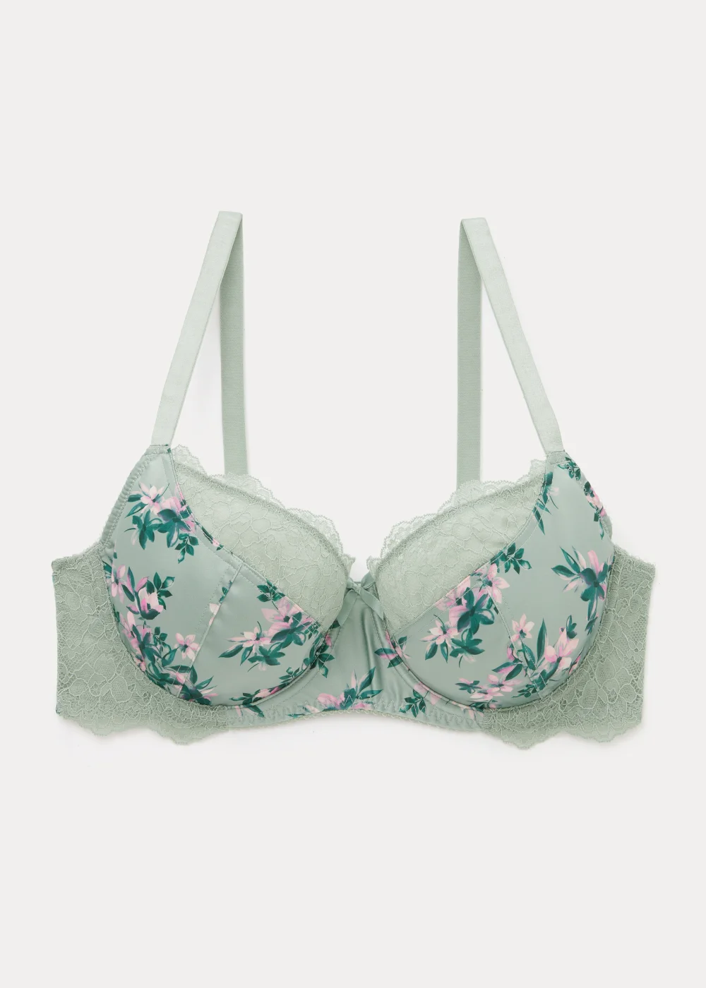 DD+ Green Satin Floral Print Bra - 34DD Image 4