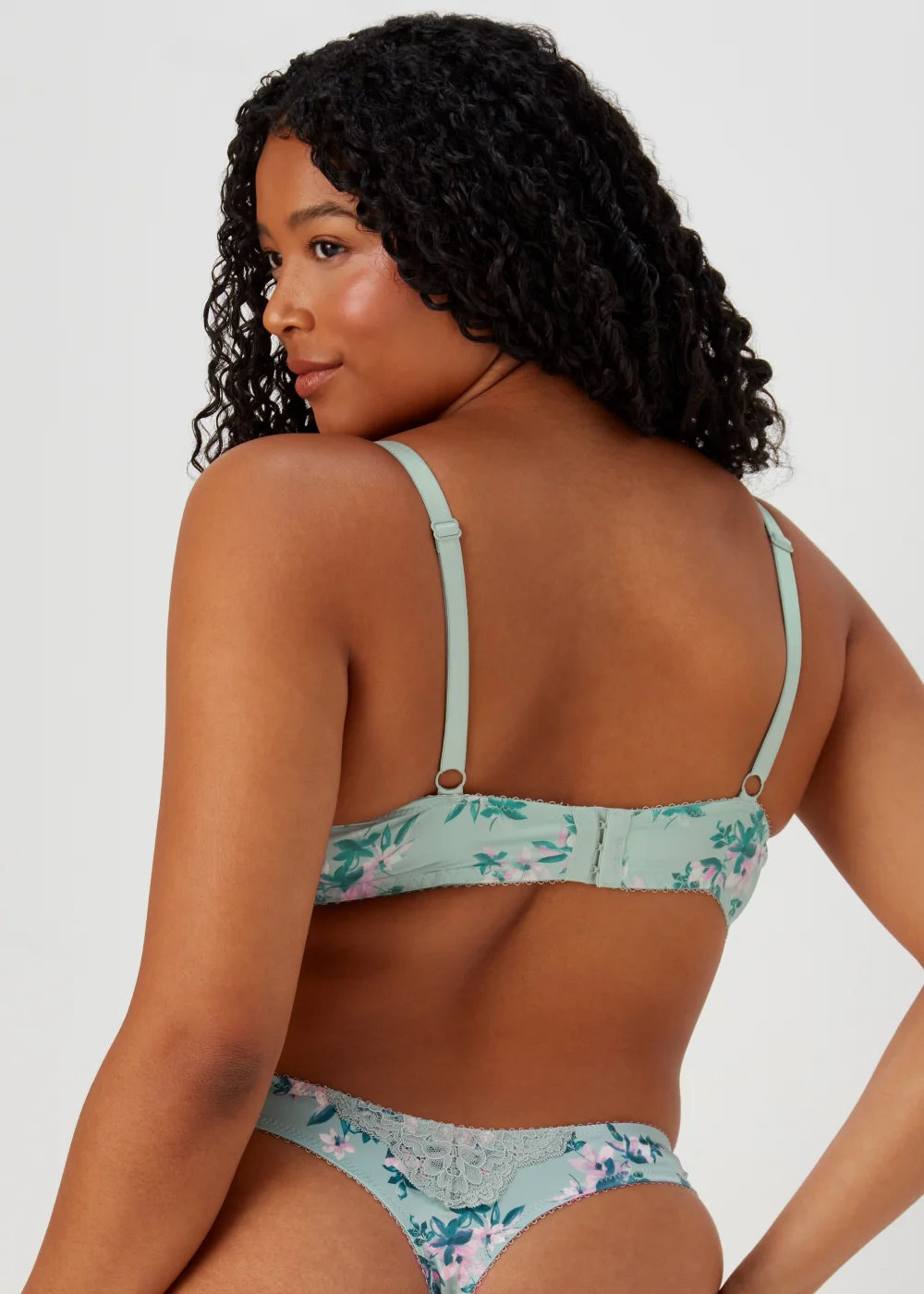 DD+ Green Satin Floral Print Bra - 34DD Image 2
