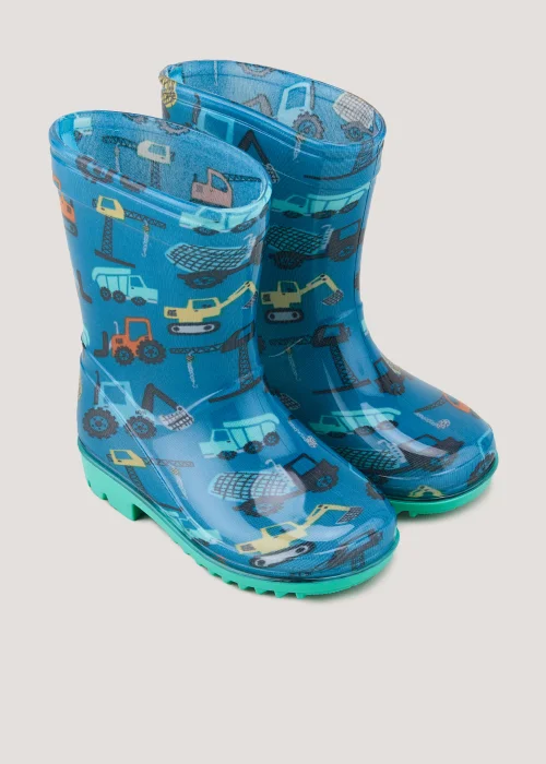 Boys Blue Transport Print PVC Wellies (Younger 4-12) - Size 4 Infants Image 1