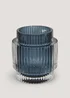 Blue Ribbed Glass Tealight Holder Image 1