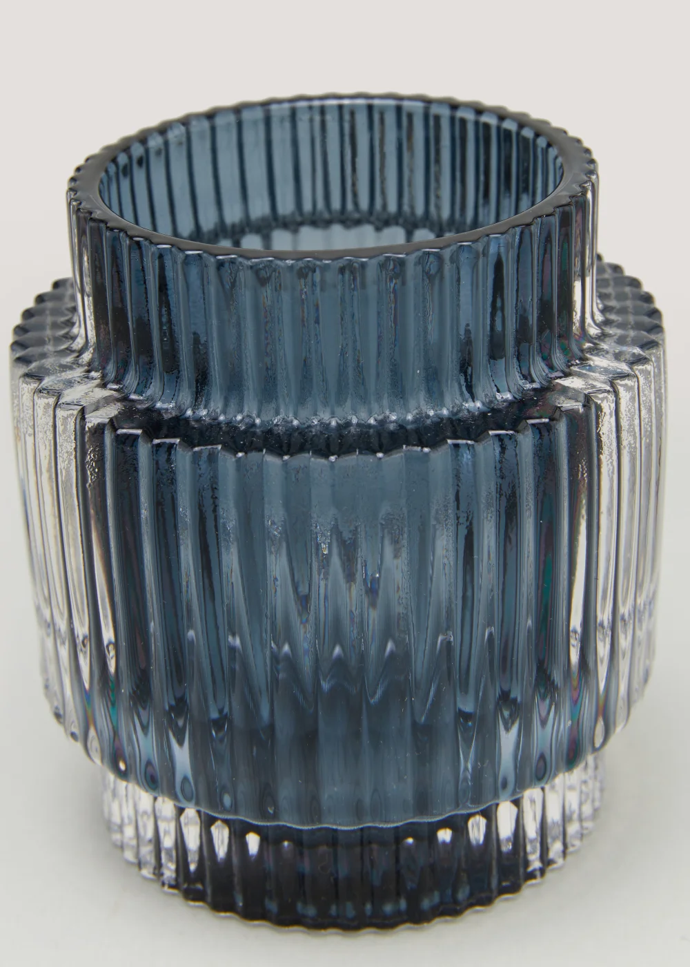 Blue Ribbed Glass Tealight Holder Image 2